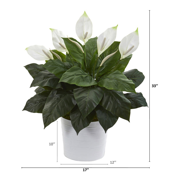 33” Spathiphyllum Artificial Plant in White Planter
