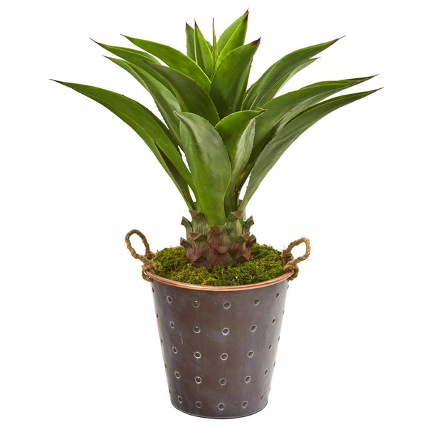 34” Agave Artificial Plant in Decorative Metal Pail with Rope