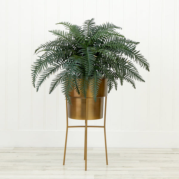 34” Artificial River Fern Plant in Metal Planter with Stand DIY KIT