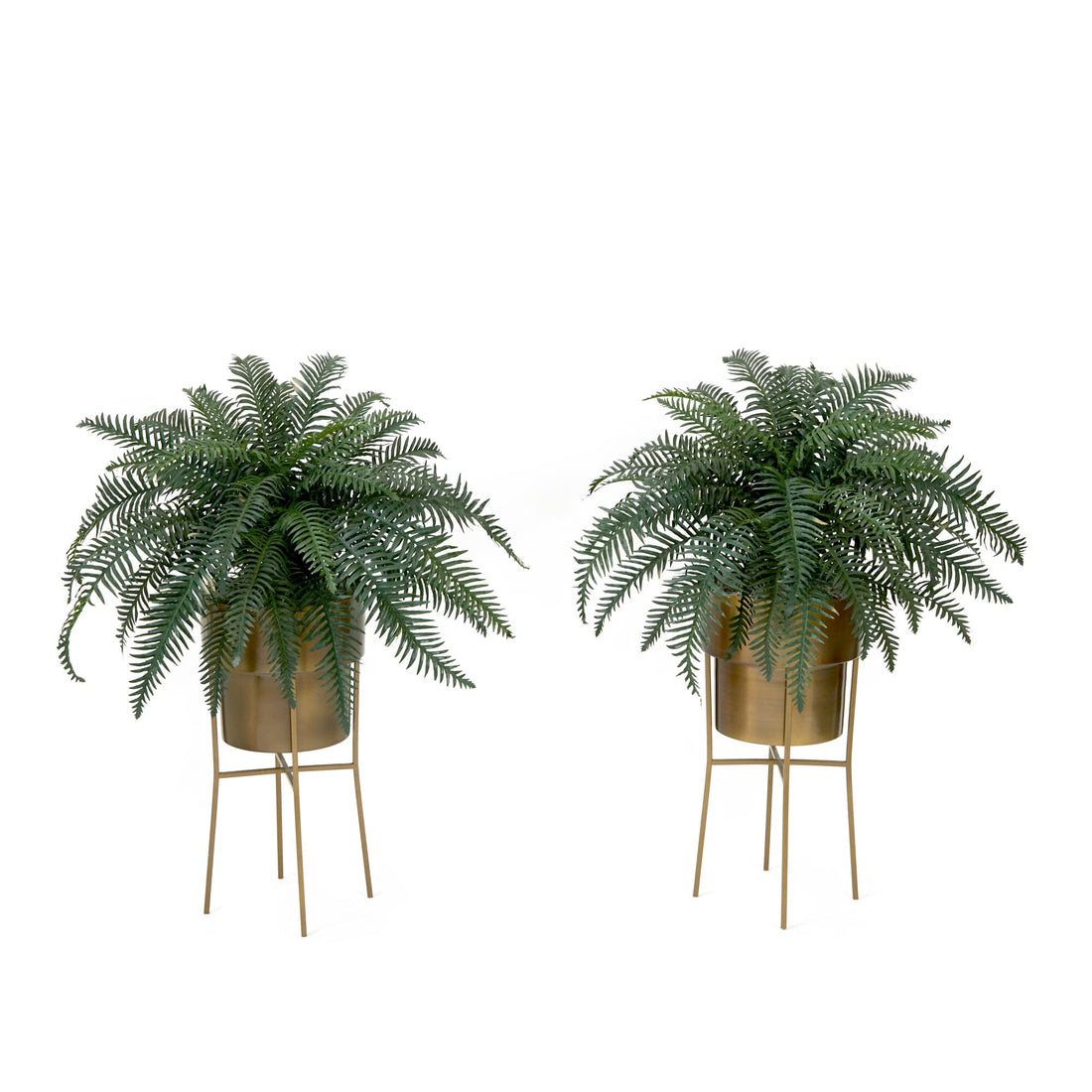 faux potted plant with stand 34” Artificial River Fern Plant in Metal Planter with Stand DIY KIT - Set  of 2