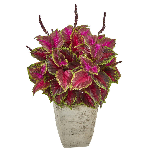 34” Coleus Artificial Plant in Country White Planter