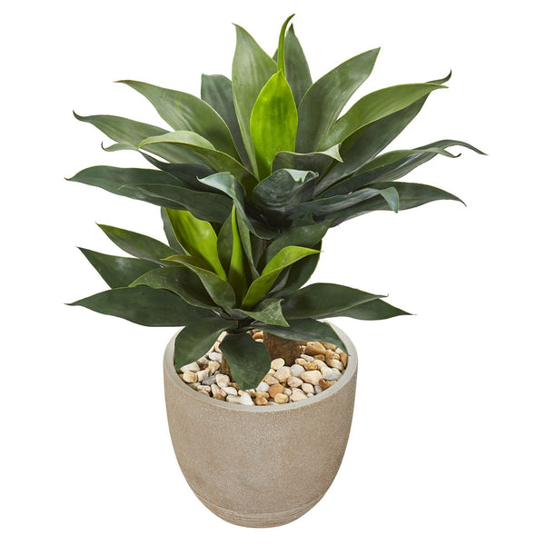 34” Double Agave Succulent Artificial Plant in Sand Stone Planter