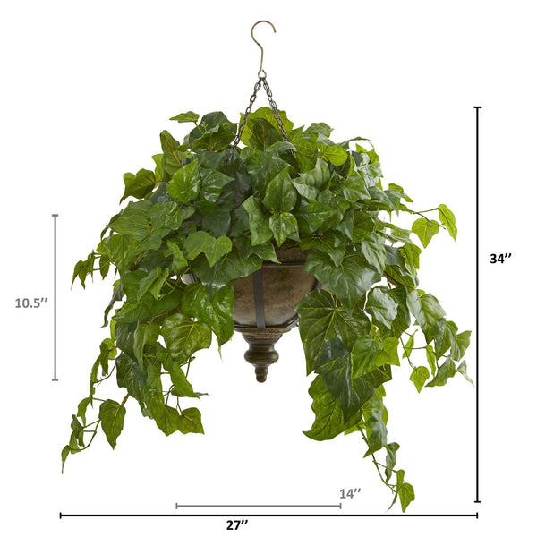 34” London Ivy Artificial Plant in Hanging Bowl (Real Touch)