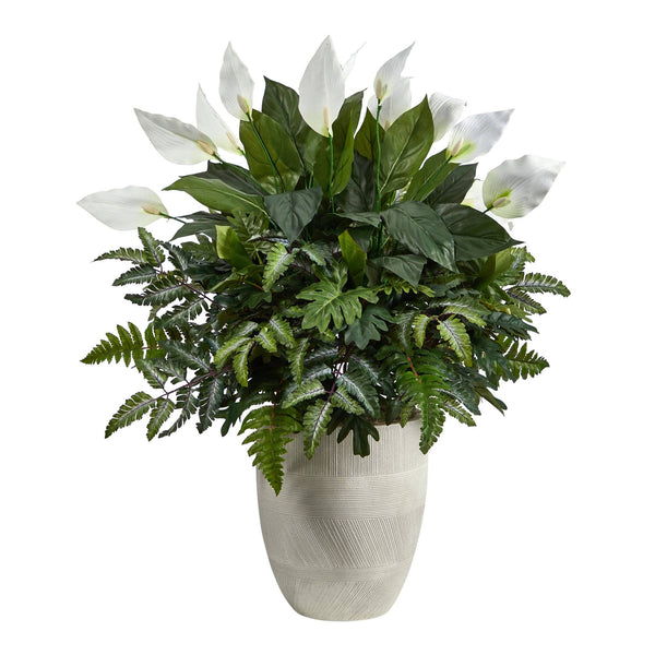 34” Mixed Spathiphyllum Artificial Plant in White Planter