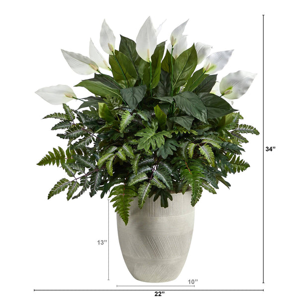 34” Mixed Spathiphyllum Artificial Plant in White Planter