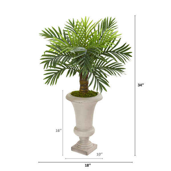 34” Robellini Palm Artificial Tree in Sand Colored Urn