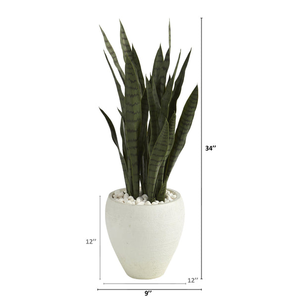 34” Sansevieria Artificial Plant in White Planter