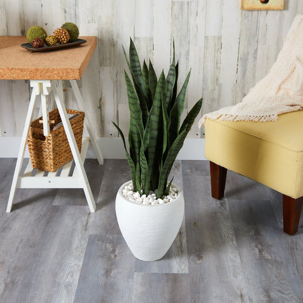 34” Sansevieria Artificial Plant in White Planter