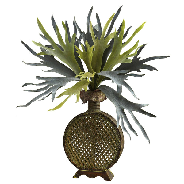 34” Staghorn Artificial Plant in Designer Weave Planter