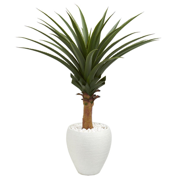 3.5' Agave Artificial Plant in White Planter
