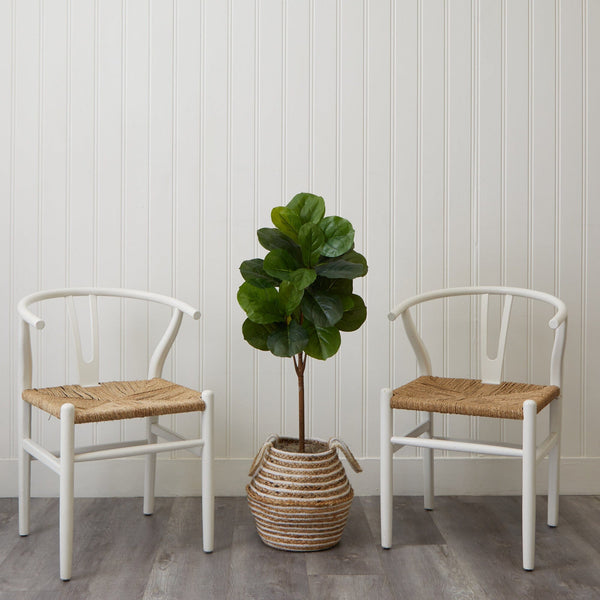 3.5' Artificial Fiddle Leaf Fig Tree with Handmade Cotton & Jute Basket with Tassels DIY KIT