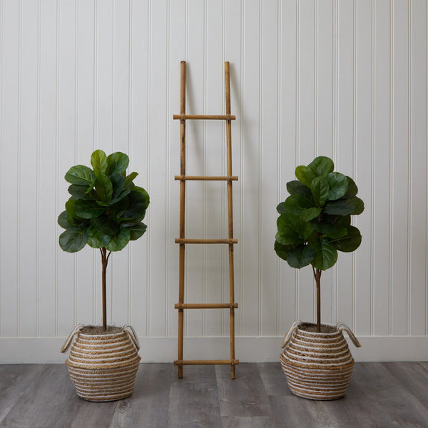 3.5' Artificial Fiddle Leaf Fig Tree with Handmade Jute & Cotton Basket with Tassels DIY KIT - Set of 2