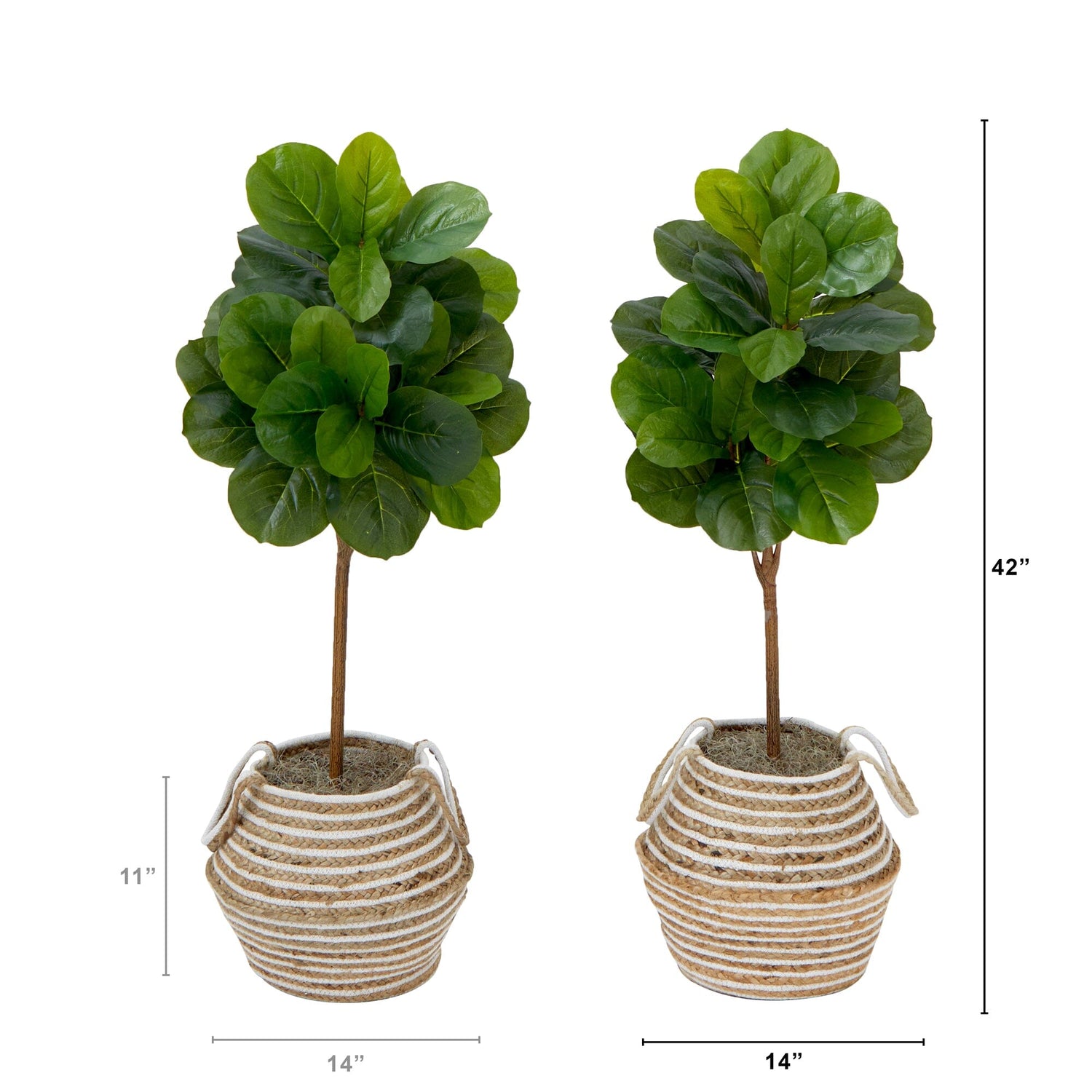 3.5' Artificial Fiddle Leaf Fig Tree with Handmade Jute & Cotton Basket with Tassels DIY KIT - Set of 2