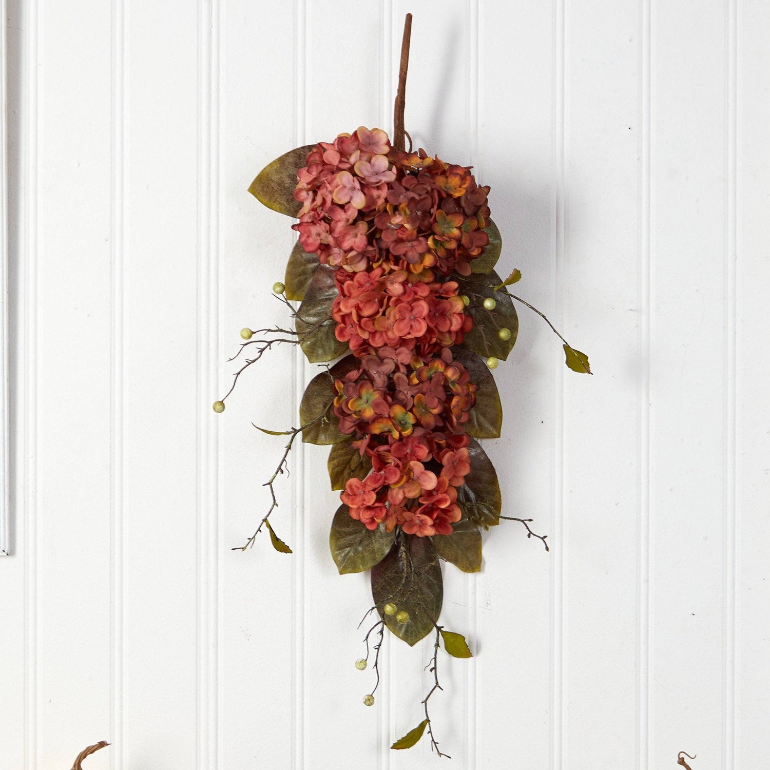 35” Autumn Hydrangea and Berry Artificial Fall Tear Drop