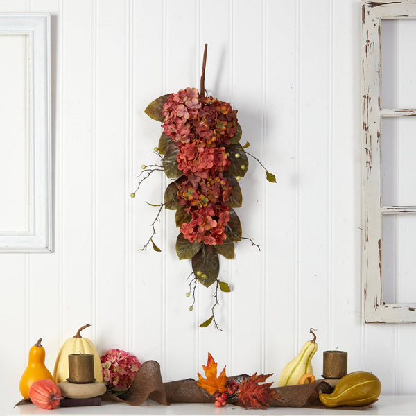 35” Autumn Hydrangea and Berry Artificial Fall Tear Drop