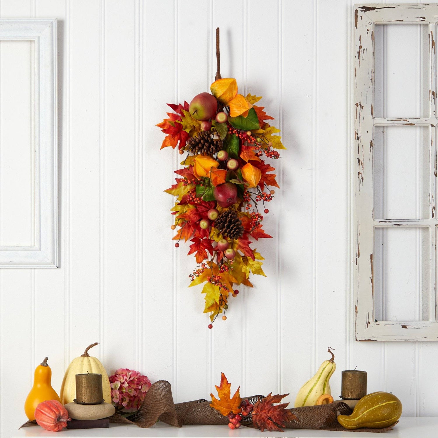 35” Autumn Maple Leaf and Berries Fall Teardrop