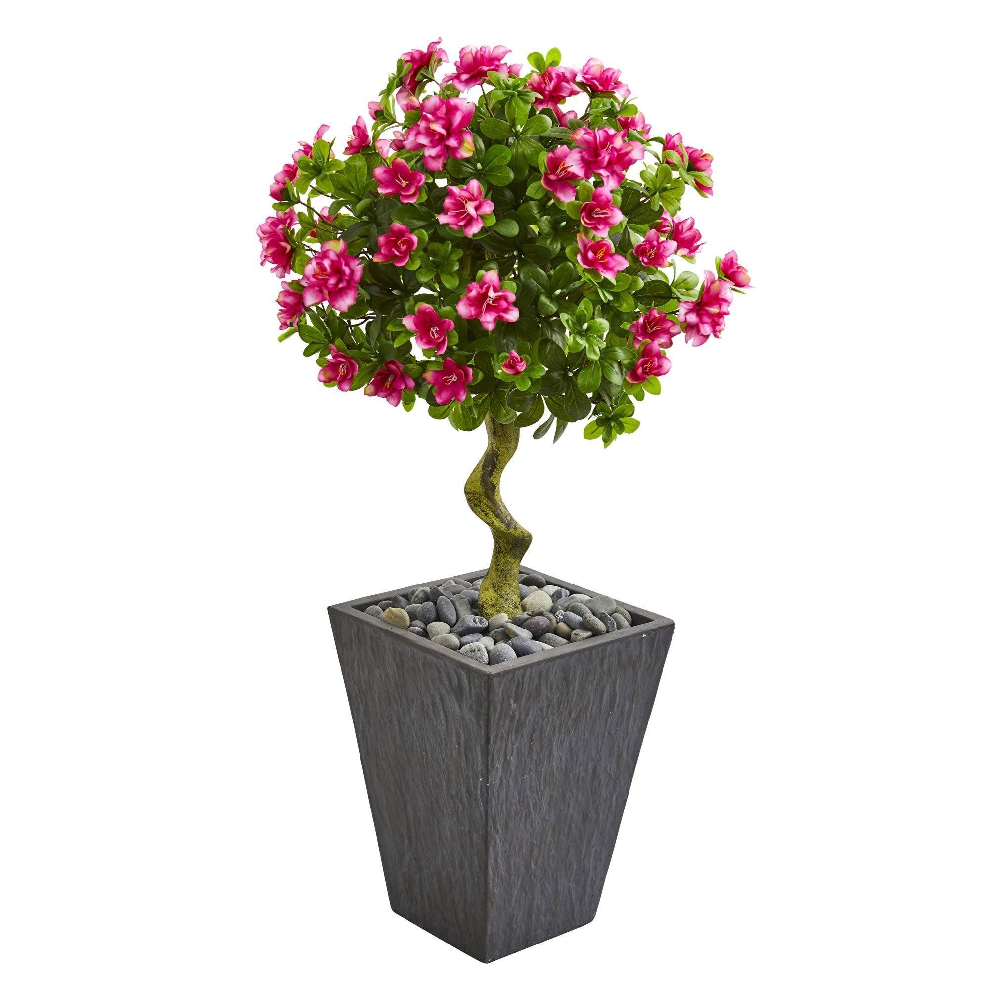 3.5’ Azalea Artificial Topiary Tree in Slate Finished Planter | Nearly ...