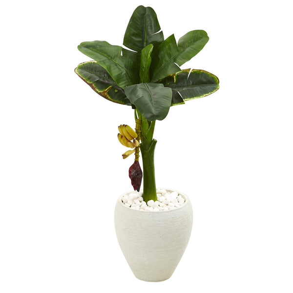 35” Banana Artificial Tree in White Planter