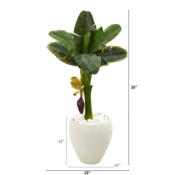35” Banana Artificial Tree in White Planter