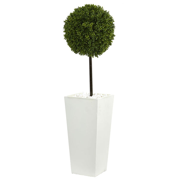 3.5’ Boxwood Ball Topiary Artificial Tree in White Tower Planter (Indoor/Outdoor)