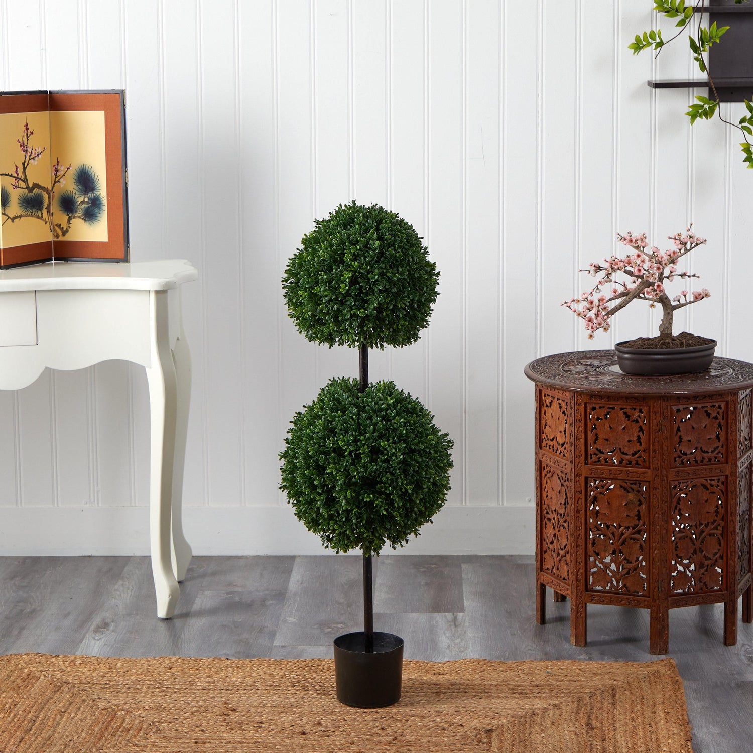 3.5’ Boxwood Double Ball Artificial Topiary Tree UV Resistant (Indoor/Outdoor)