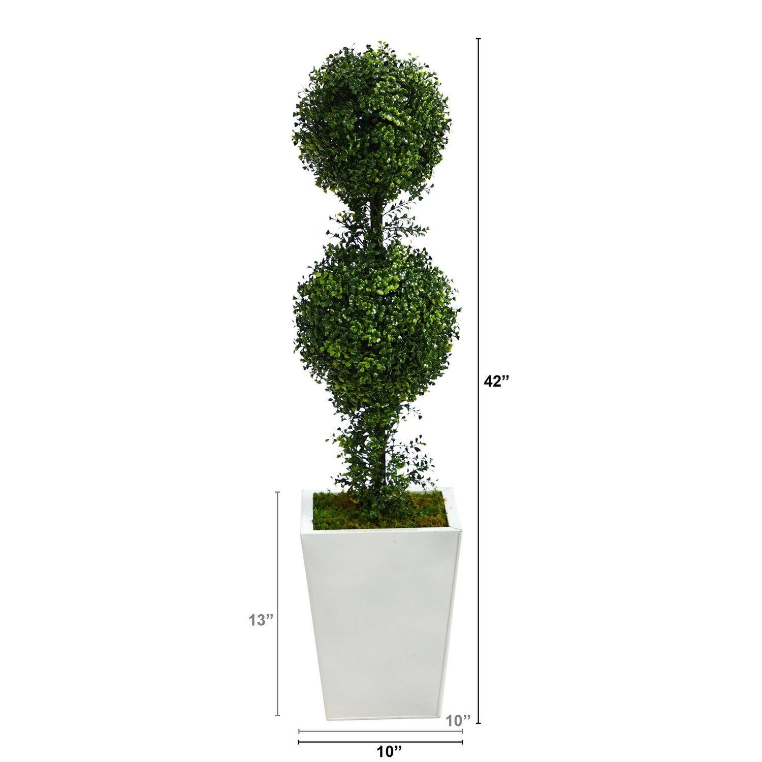 3.5’ Boxwood Double Ball Topiary Artificial Tree in White Metal Planter(Indoor/Outdoor)