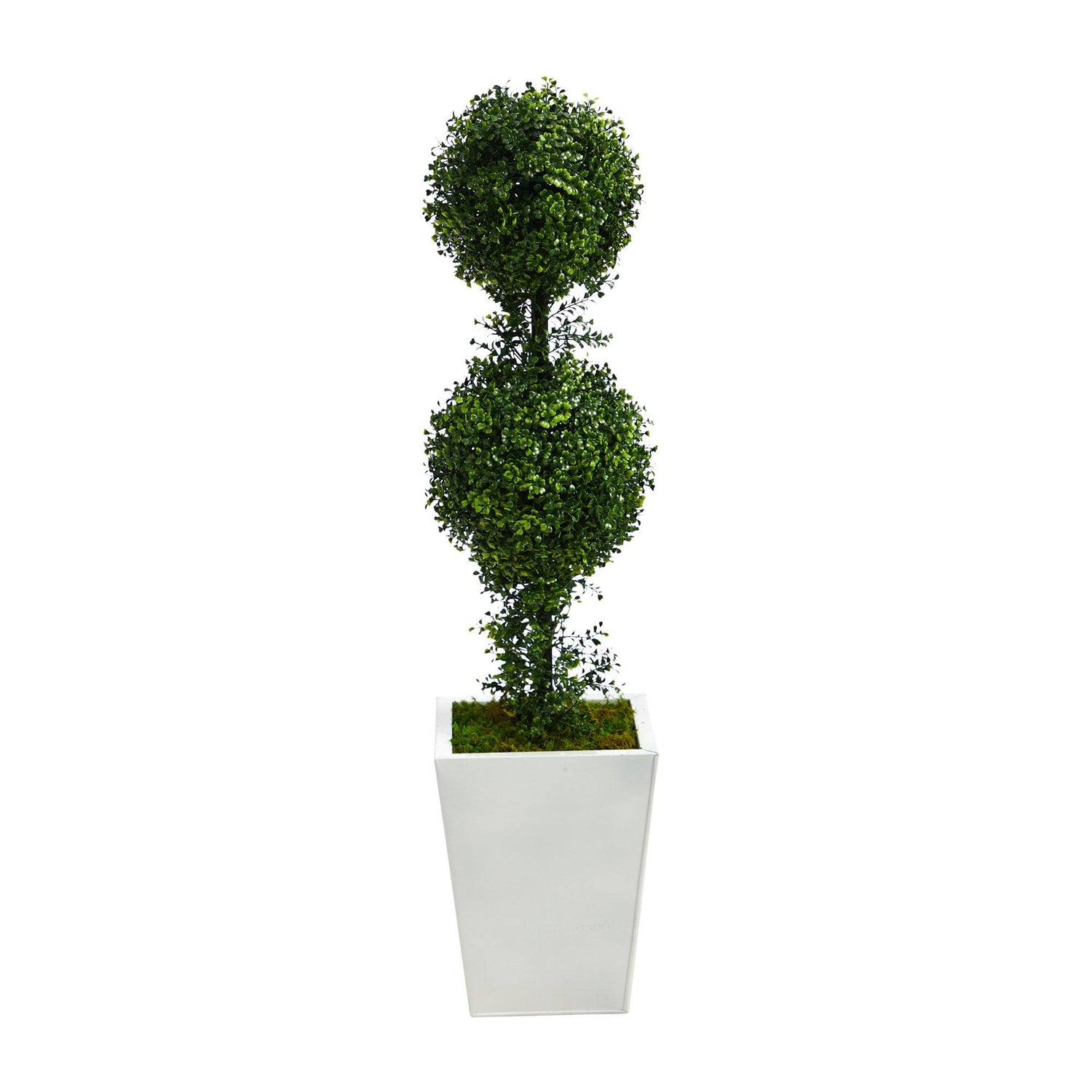 3.5’ Boxwood Double Ball Topiary Artificial Tree in White Metal Planter(Indoor/Outdoor)