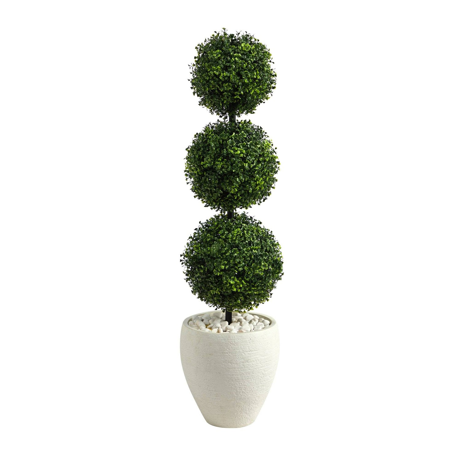 3.5’ Boxwood Triple Ball Topiary Artificial Tree in White Planter (Indoor/Outdoor)