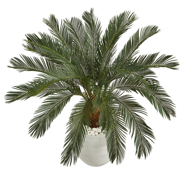 3.5’ Cycas Artificial Tree in White Planter