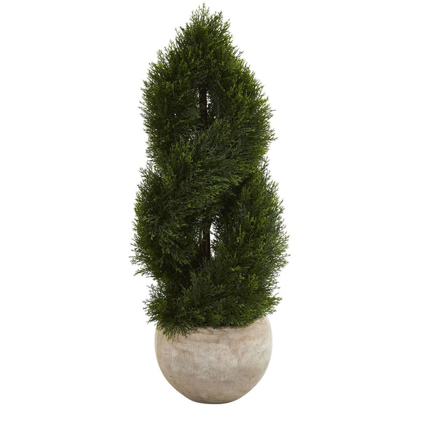 3.5’ Double Pond Cypress Spiral Artificial Tree in Bowl Planter (Indoor/Outdoor)