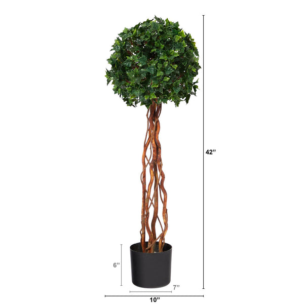 3.5’ English Ivy Single Ball Topiary Artificial Tree with Natural Trunk UV Resistant (Indoor/Outdoor)