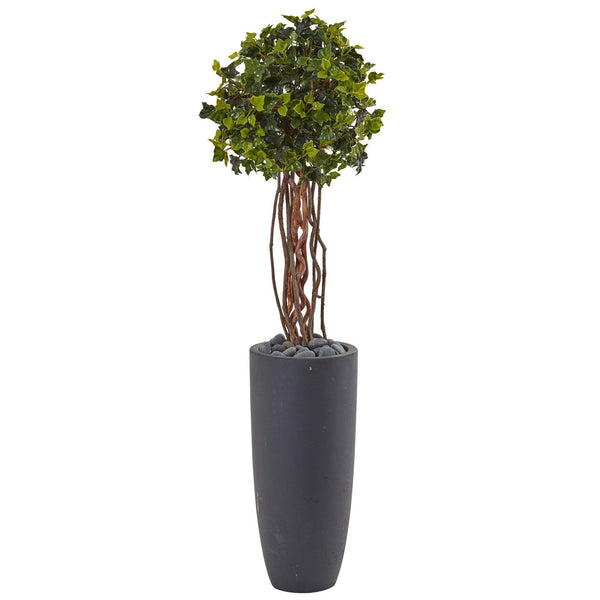 3.5’ English Ivy Tree in Gray Cylinder Planter UV Resistant (Indoor/Outdoor)