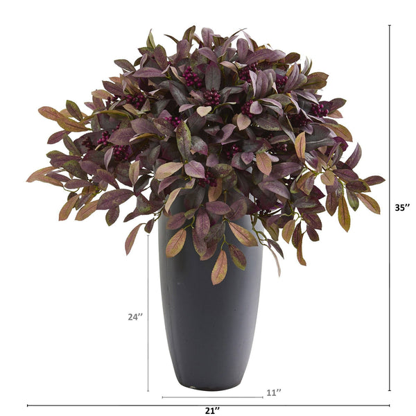 35” Fall Laurel with Berries Artificial Plant in Gray Planter