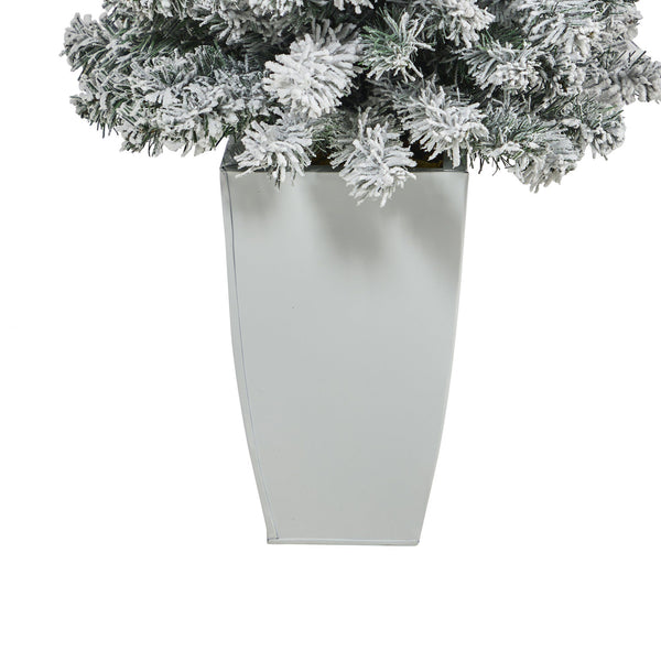 3.5' Flocked Rock Springs Spruce Artificial Christmas Tree with 50 Clear LED Lights in White Metal Planter