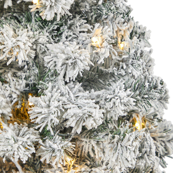 3.5' Flocked Rock Springs Spruce Artificial Christmas Tree with 50 Clear LED Lights in White Metal Planter