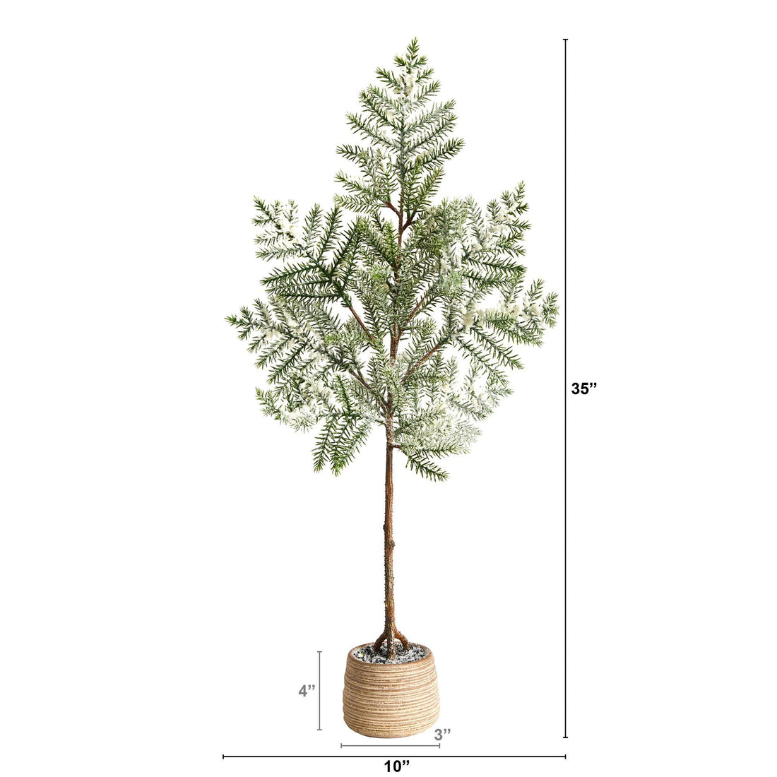 faux christmas tree planter pot Nearly Natural 35 ft. Frosted Pine Artificial Christmas Tree in Decorative Planter