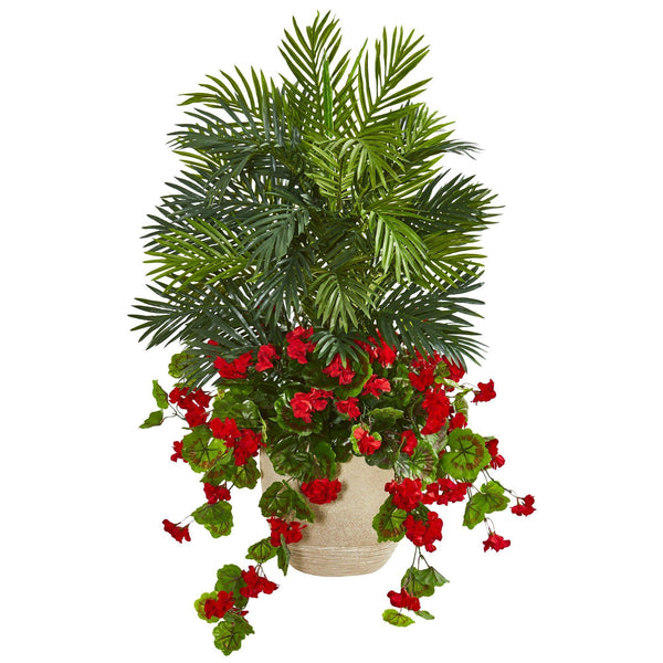 3.5’ Geranium & Areca Palm Artificial Plant