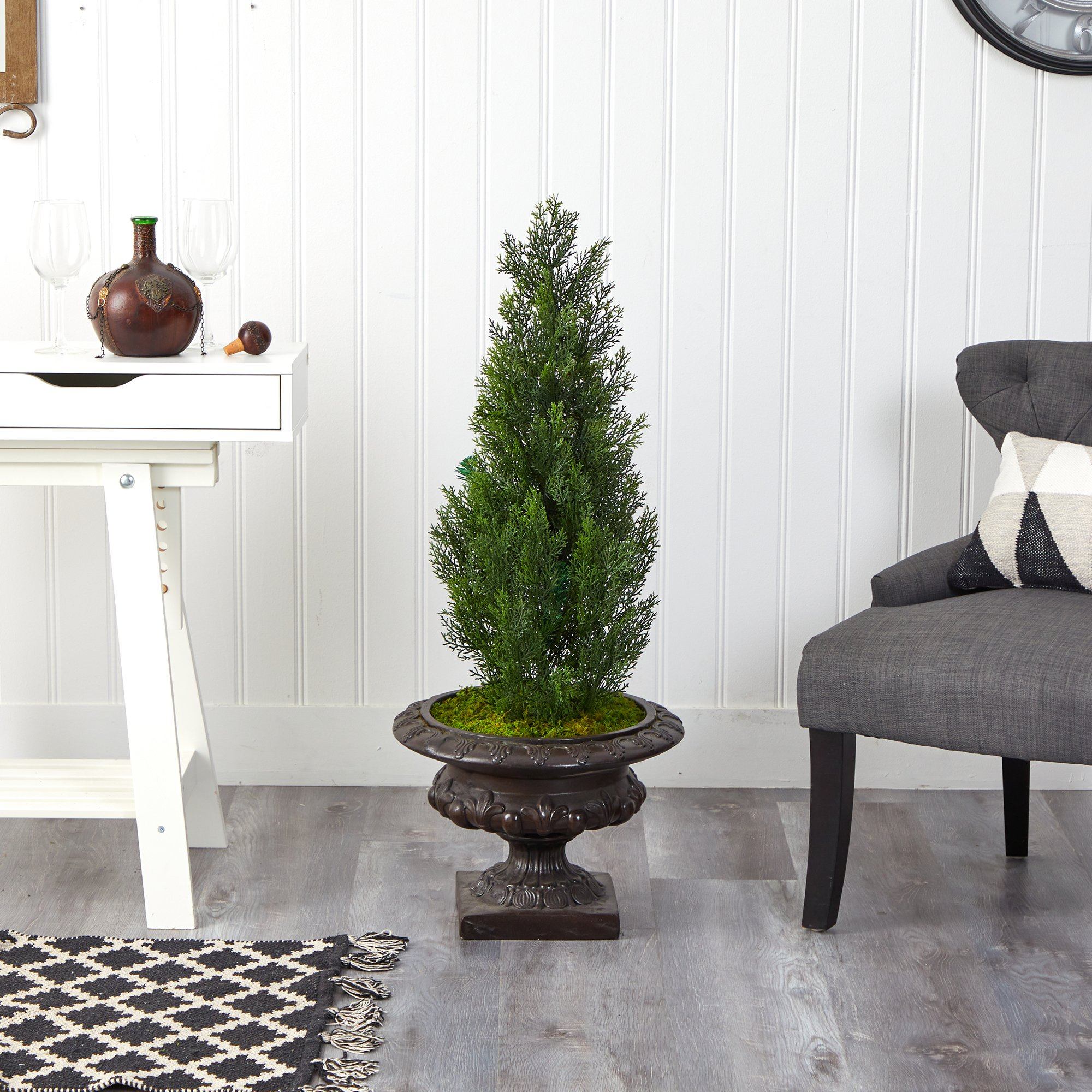 3.5' Mini Cedar Artificial Pine Tree in Iron Colored Urn UV