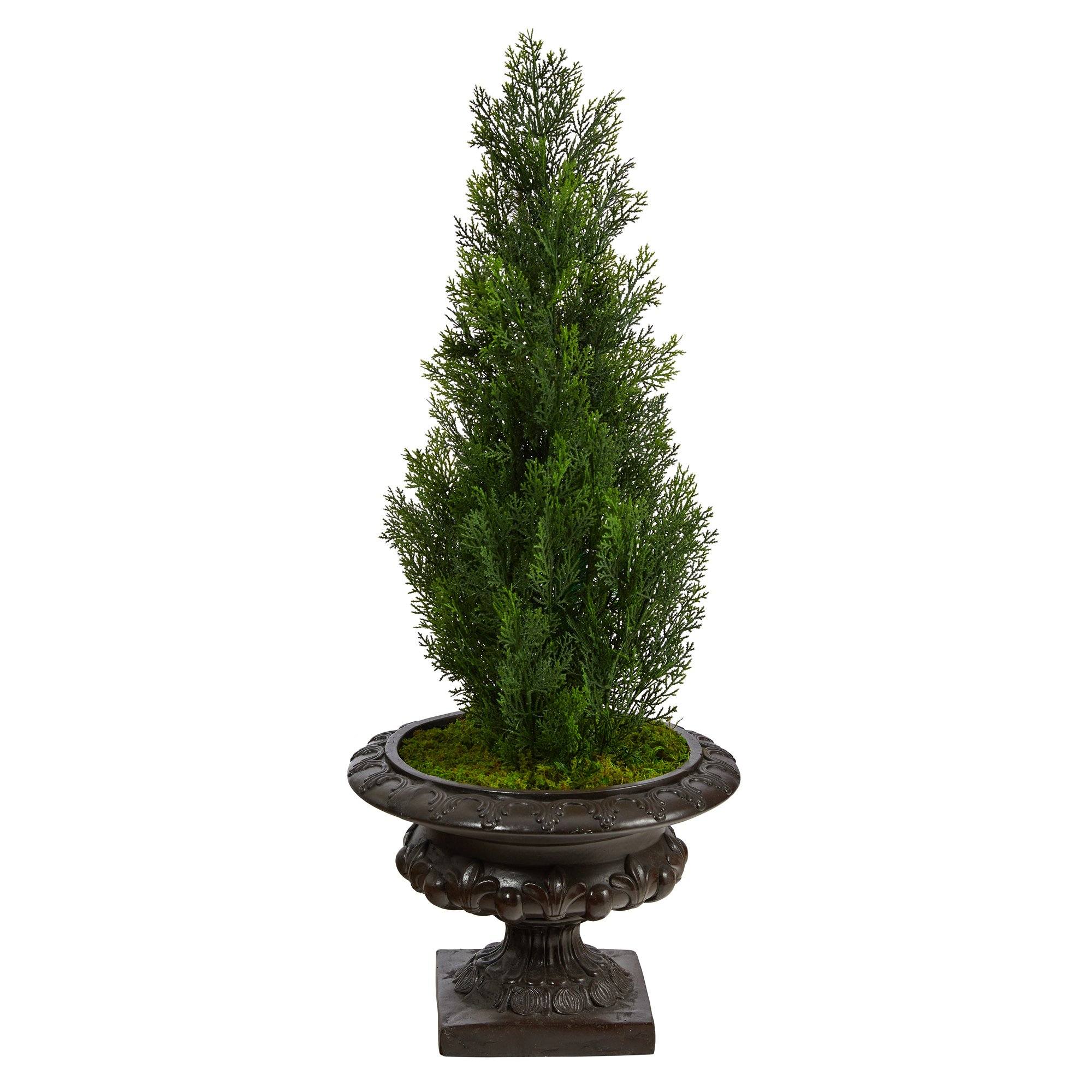 3.5' Mini Cedar Artificial Pine Tree in Iron Colored Urn UV