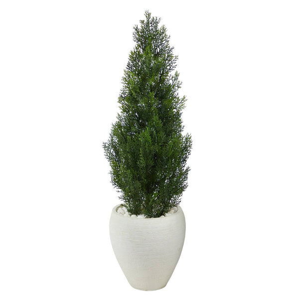 3.5’ Mini Cedar Artificial Pine Tree in White Planter (Indoor/Outdoor)
