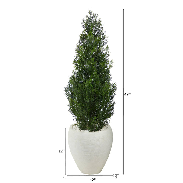 3.5’ Mini Cedar Artificial Pine Tree in White Planter (Indoor/Outdoor)