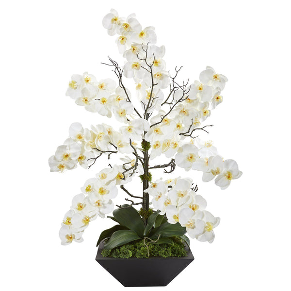 35” Mixed Phalaenopsis Orchid Artificial Arrangement in Black Vase