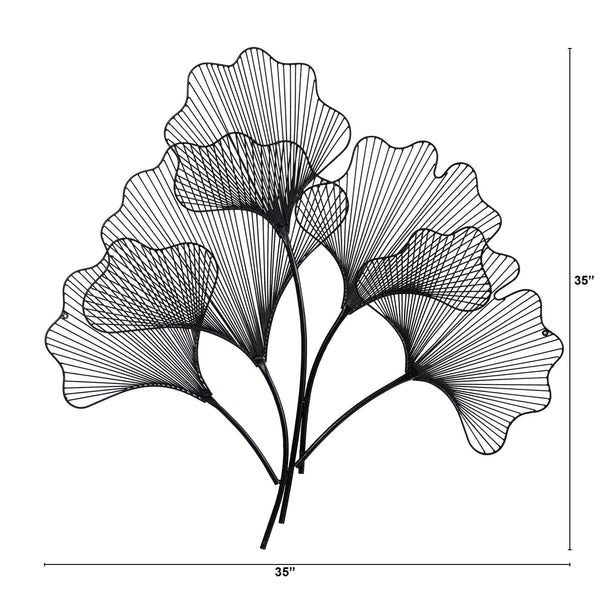 35” Modern Ginkgo Leaf Metal Wall Art Decor