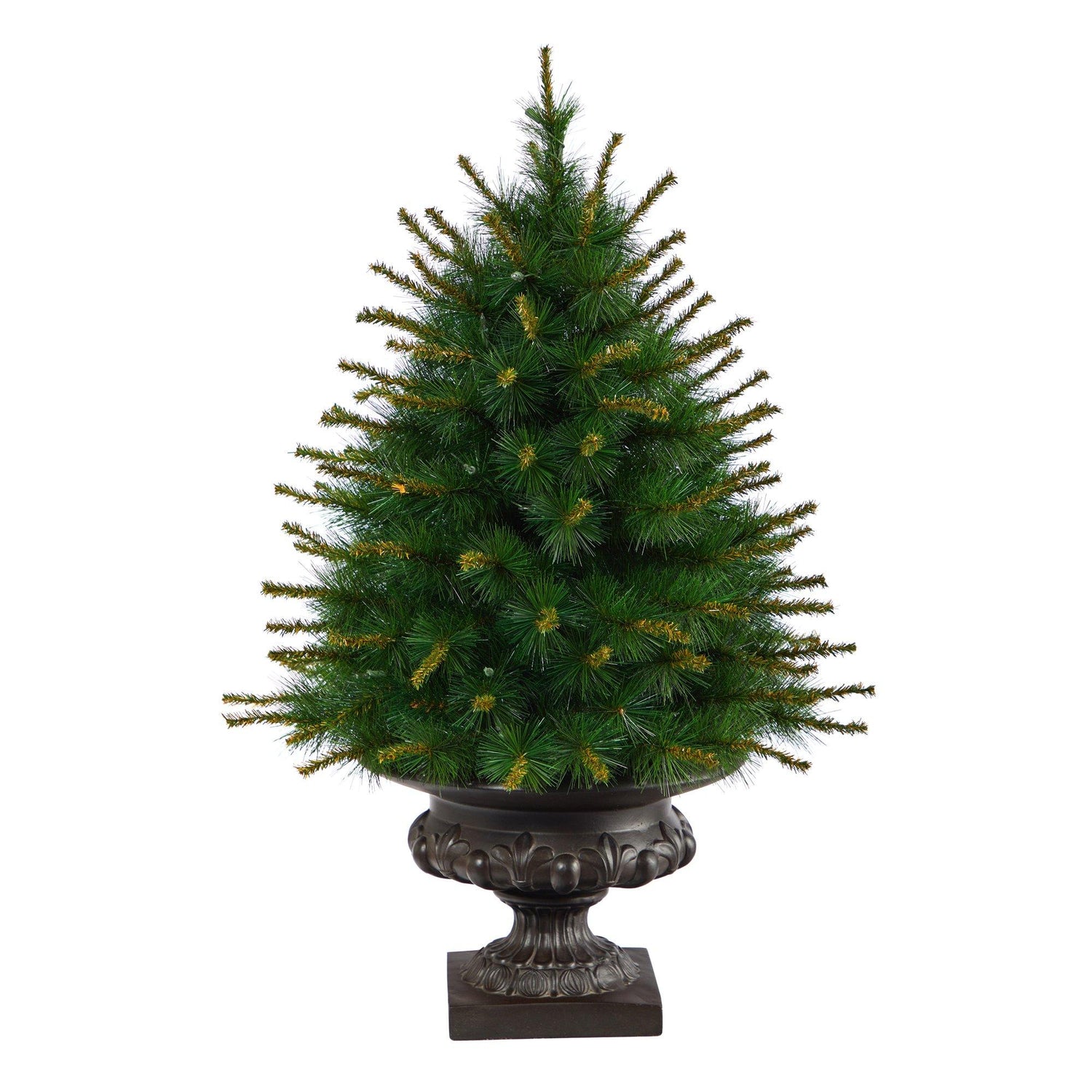 3.5’ New England Pine Artificial Christmas Tree with 50 Clear Lights and 117 Bendable Branches in Iron Colored Urn
