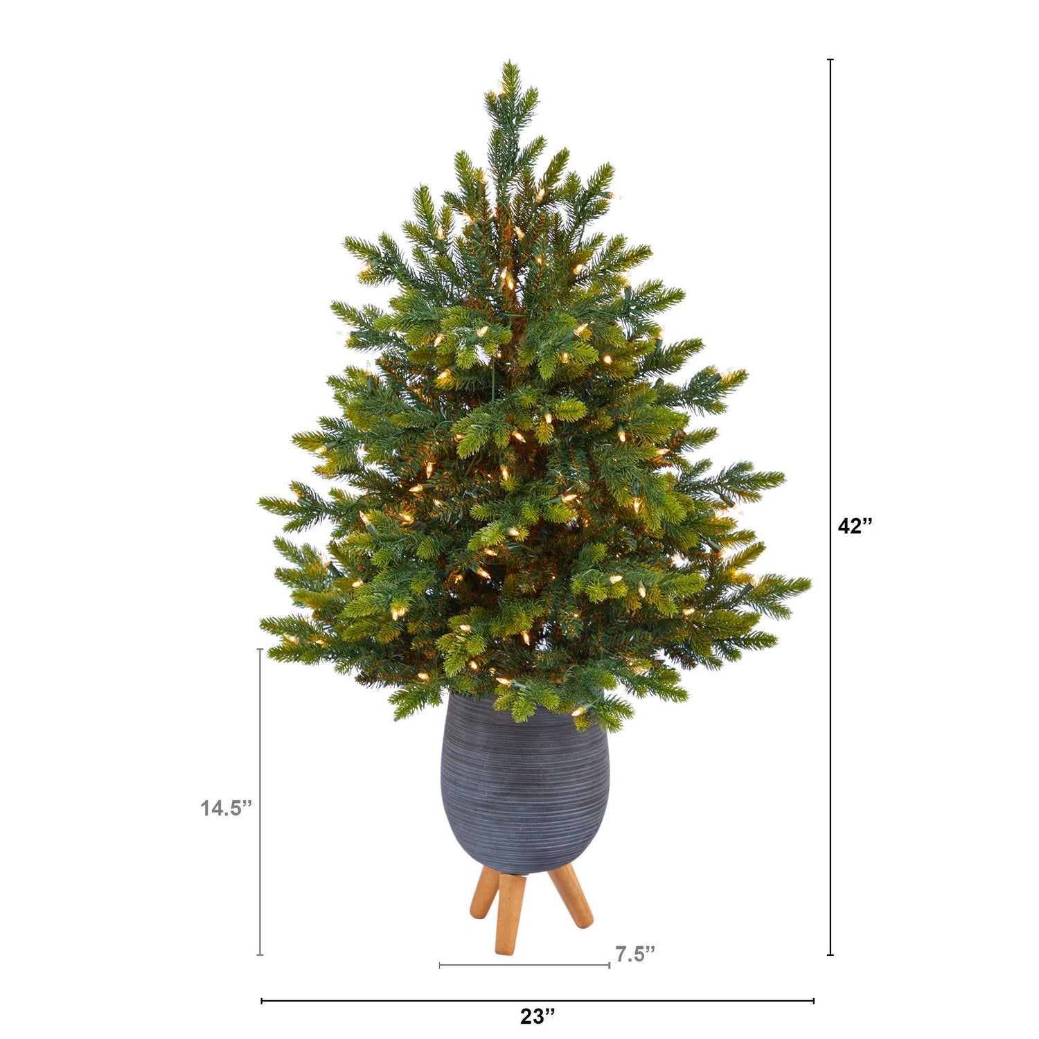 3.5’ North Carolina Fir Artificial Christmas Tree with 150 Clear Lights and 563 Bendable Branches in Gray Planter with Stand