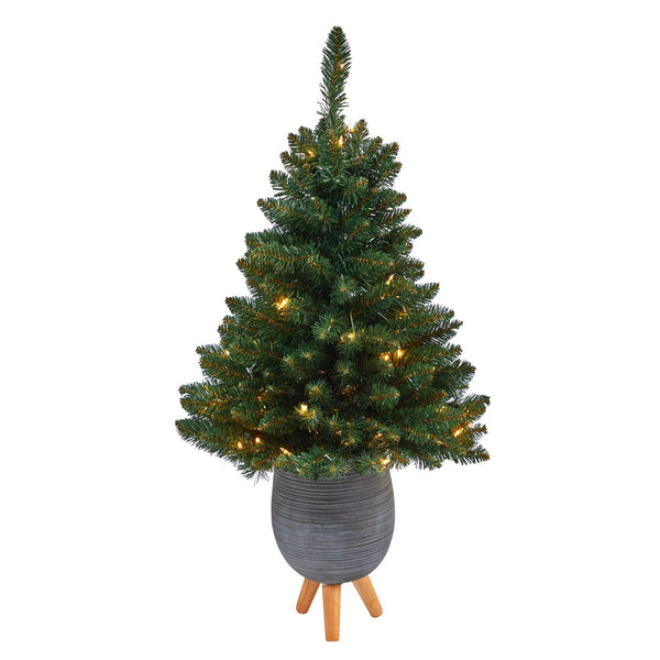 3.5’ Northern Rocky Spruce Artificial Christmas Tree with 50 Clear Lights and 154 Bendable Branches in Gray Planter with Stand