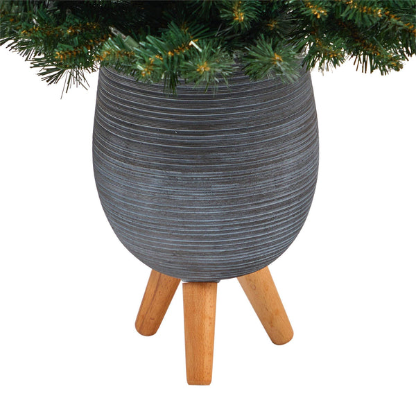 3.5’ Northern Rocky Spruce Artificial Christmas Tree with 50 Clear Lights and 154 Bendable Branches in Gray Planter with Stand