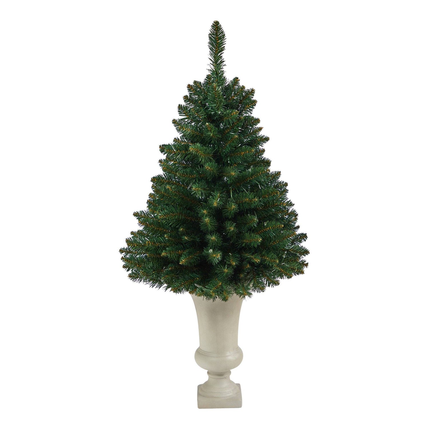 3.5’ Northern Rocky Spruce Artificial Christmas Tree with 50 Clear Lights and 154 Bendable Branches in Sand Colored Urn