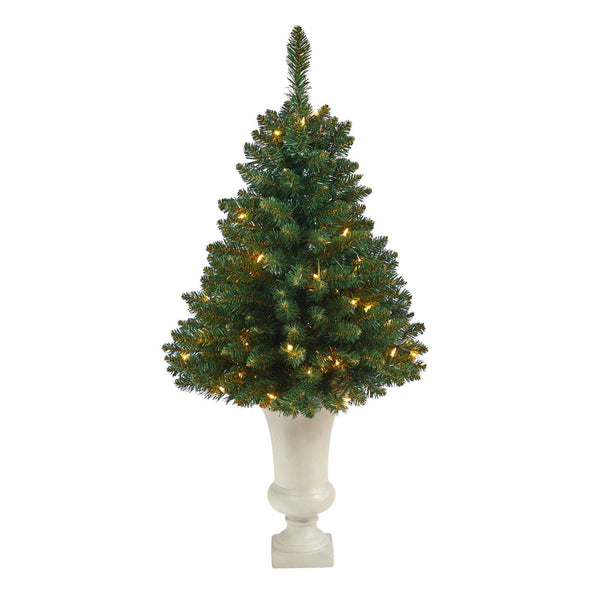 3.5’ Northern Rocky Spruce Artificial Christmas Tree with 50 Clear Lights and 154 Bendable Branches in Sand Colored Urn