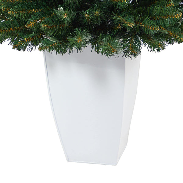 3.5’ Northern Rocky Spruce Artificial Christmas Tree with 50 Clear Lights and 154 Bendable Branches in White Metal Planter
